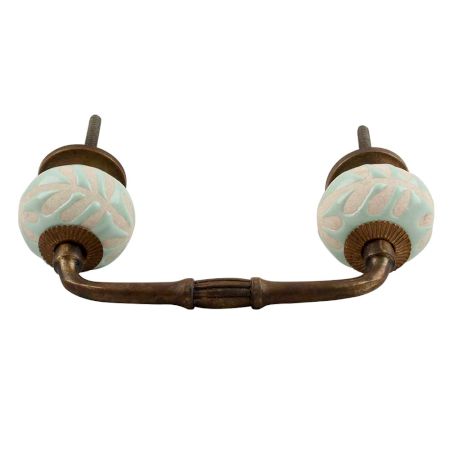 Sage Green Etched Ceramic Floral Bridge Handle